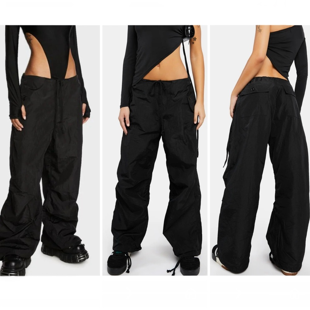 NWT Rian Nylon Cargo Pants - Parachute Pants/ Trousers - Black - XS/S - EDIKTED